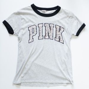 PINK Sequined Short Sleeve Tee Size Small